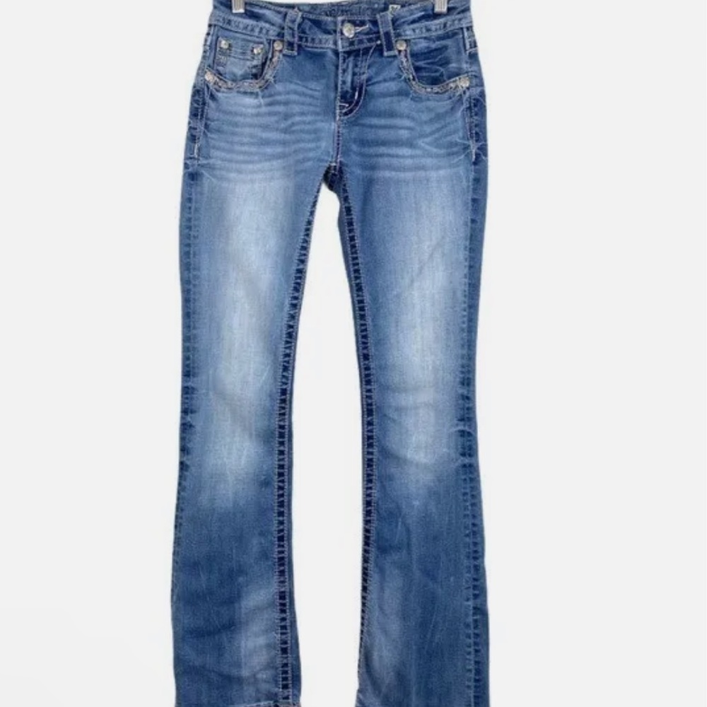 NEW Miss Me Women’s Denim Jeans Boot Mini Flare Size 26 Medium Wash Rhinestone - Picture 7 of 12